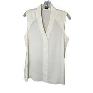 Theory Top L ‎ Ivory Silk Sleeveless  V-Neck  NWT  $195 Designer Blouse